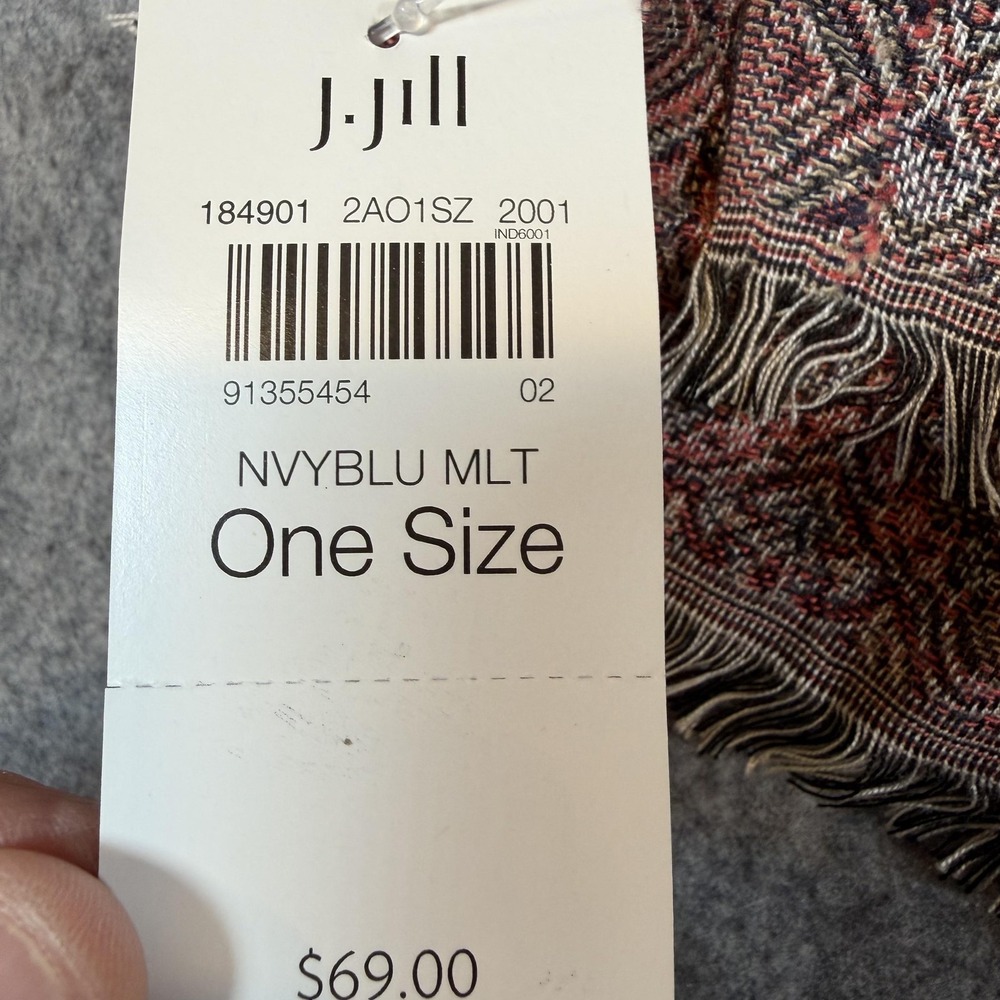 J. Jill Scarf Shawl Womens One Size Navy Multi Paisley Fringe Wrap Fall Winter - Picture 3 of 5